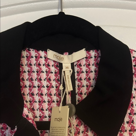 NWT MAJE Tweed Pink and Black Dress Size 36 - Picture 3 of 6